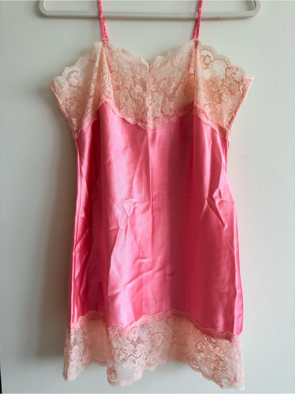 Silky Pink Lace-Trim Chemise Slip Dress Size Small